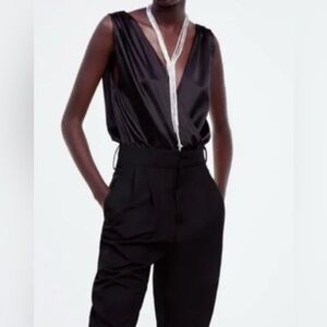 ZARA satin women’s bodysuit snap at bottom Black Size Medium-New!